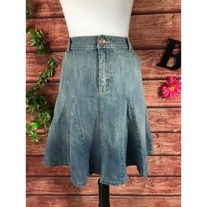 LA Blues Skirt 16 Denim Jean Flared A Line Above Knee Western Boho Distressed